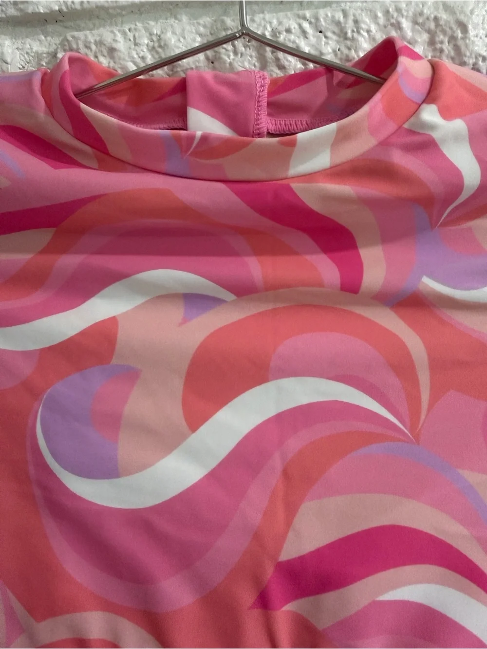 Girls' Pink Waves Swirl Long Sleeve Rashguard Set - Sun Protective Swimwear